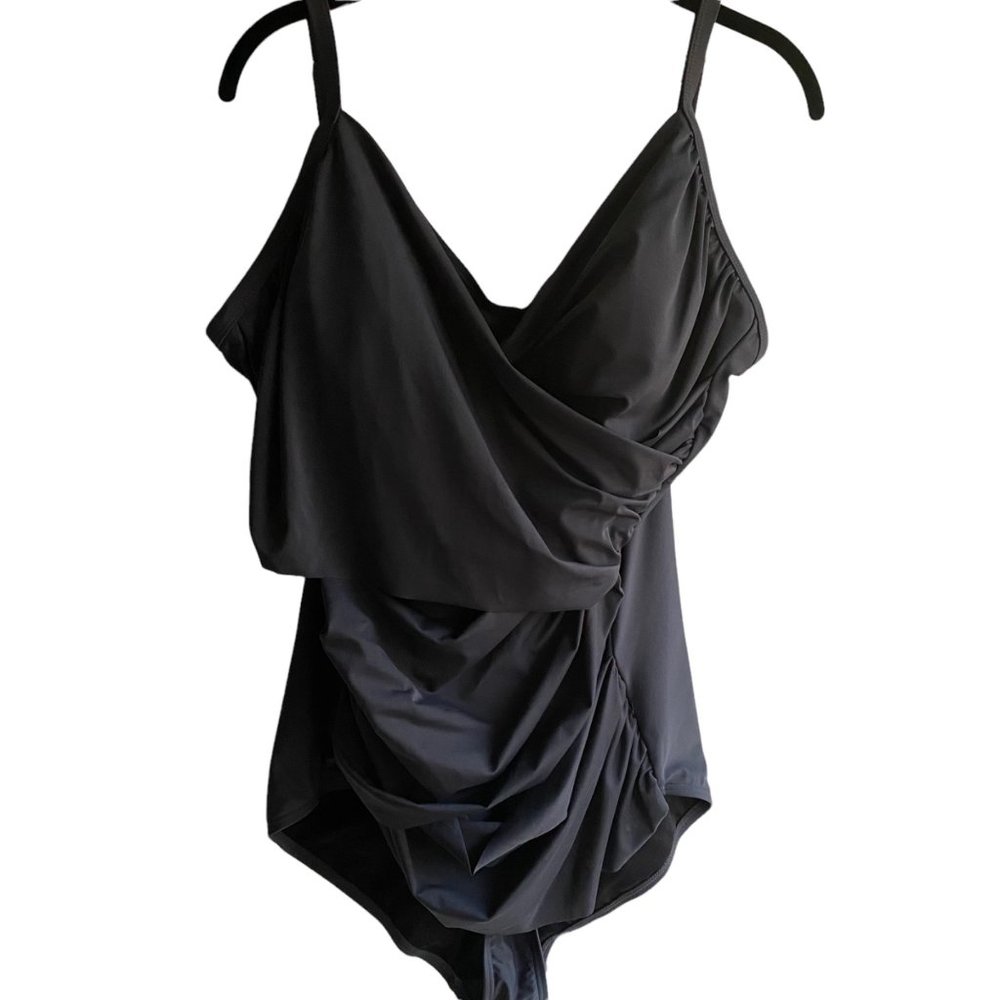 Swimsuits For All Women's Plus Size 18 Twist Ruched One Piece Swimsuit Gray